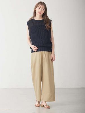 マタニティ トップス|コットンノースリーブ重ね着風ニット マタニティ・授乳服 【出産後も長く使える】|ネイビー