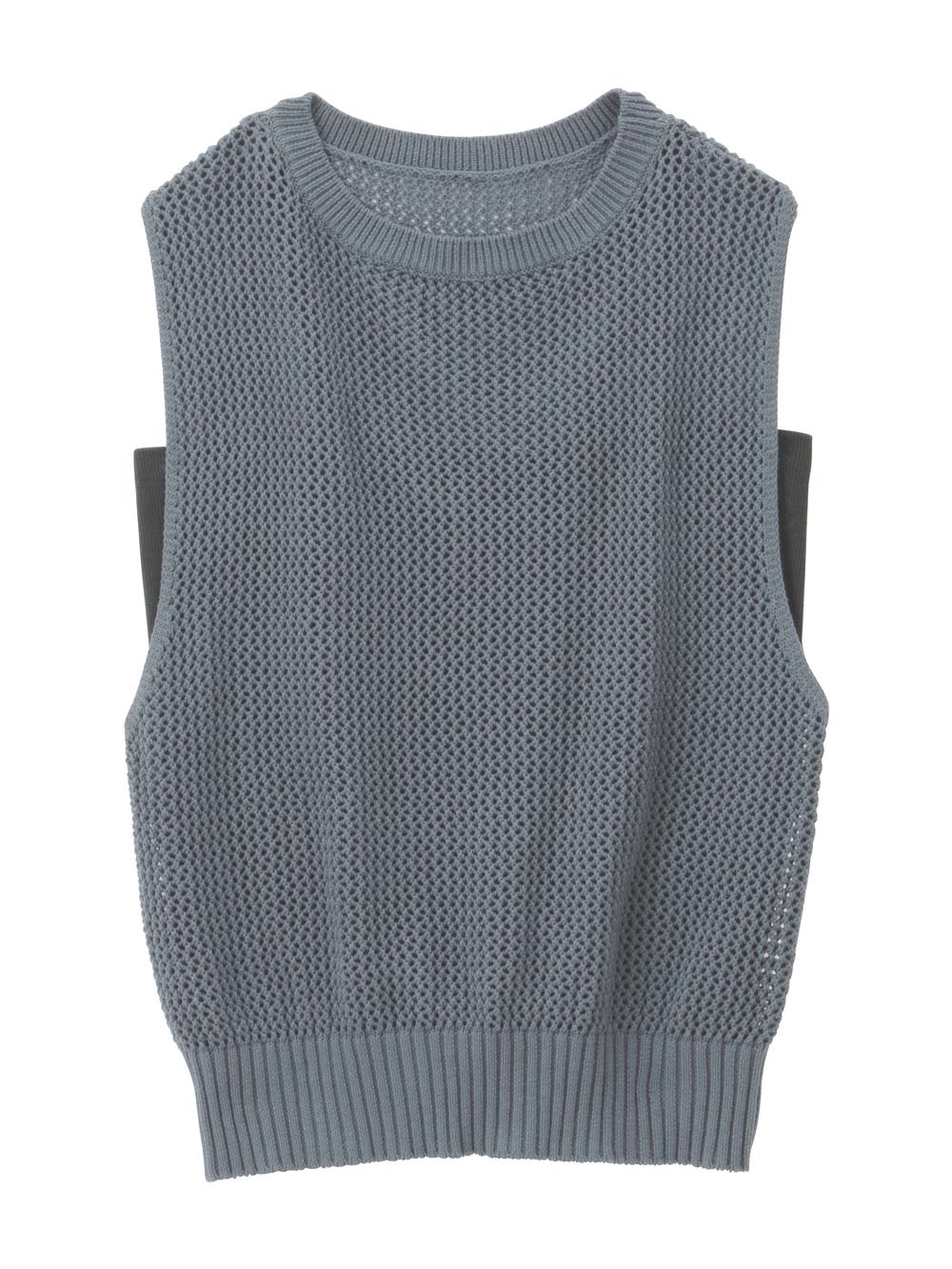 マタニティ トップス|コットンノースリーブ重ね着風ニット マタニティ・授乳服 【出産後も長く使える】|グレイッシュブルー