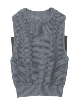 マタニティ トップス|コットンノースリーブ重ね着風ニット マタニティ・授乳服 【出産後も長く使える】|グレイッシュブルー