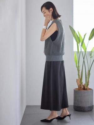 マタニティ トップス|コットンノースリーブ重ね着風ニット マタニティ・授乳服 【出産後も長く使える】|グレイッシュブルー