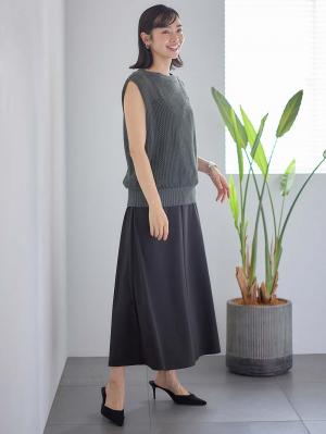 マタニティ トップス|コットンノースリーブ重ね着風ニット マタニティ・授乳服 【出産後も長く使える】|グレイッシュブルー