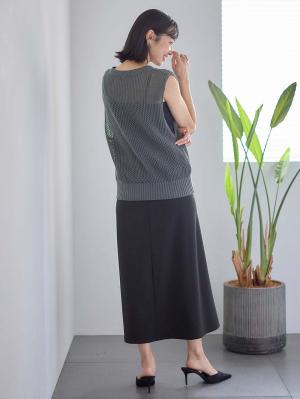 マタニティ トップス|コットンノースリーブ重ね着風ニット マタニティ・授乳服 【出産後も長く使える】|グレイッシュブルー