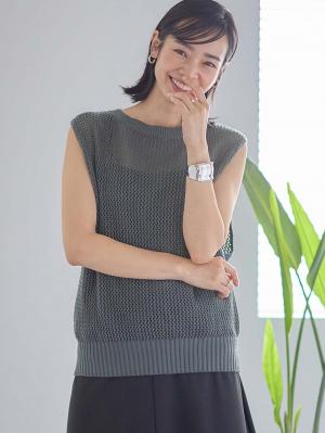 マタニティ トップス|コットンノースリーブ重ね着風ニット マタニティ・授乳服 【出産後も長く使える】|グレイッシュブルー