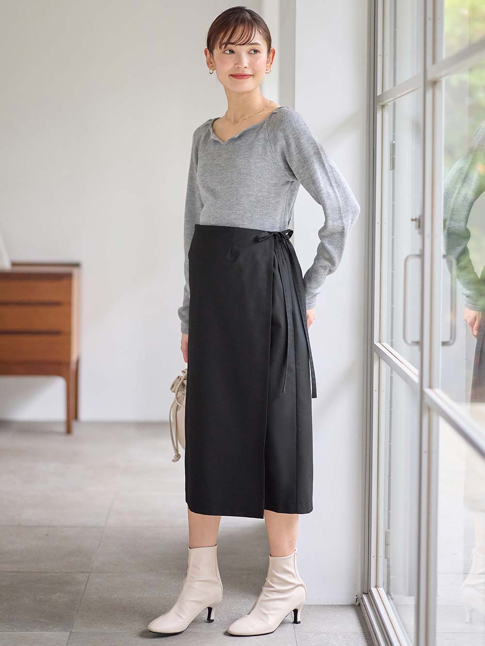 マタニティ スカート|ラップスカート マタニティ・産後 【出産後も長く使える】|ブラック