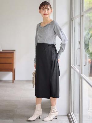 マタニティ スカート|ラップスカート マタニティ・産後 【出産後も長く使える】|ブラック