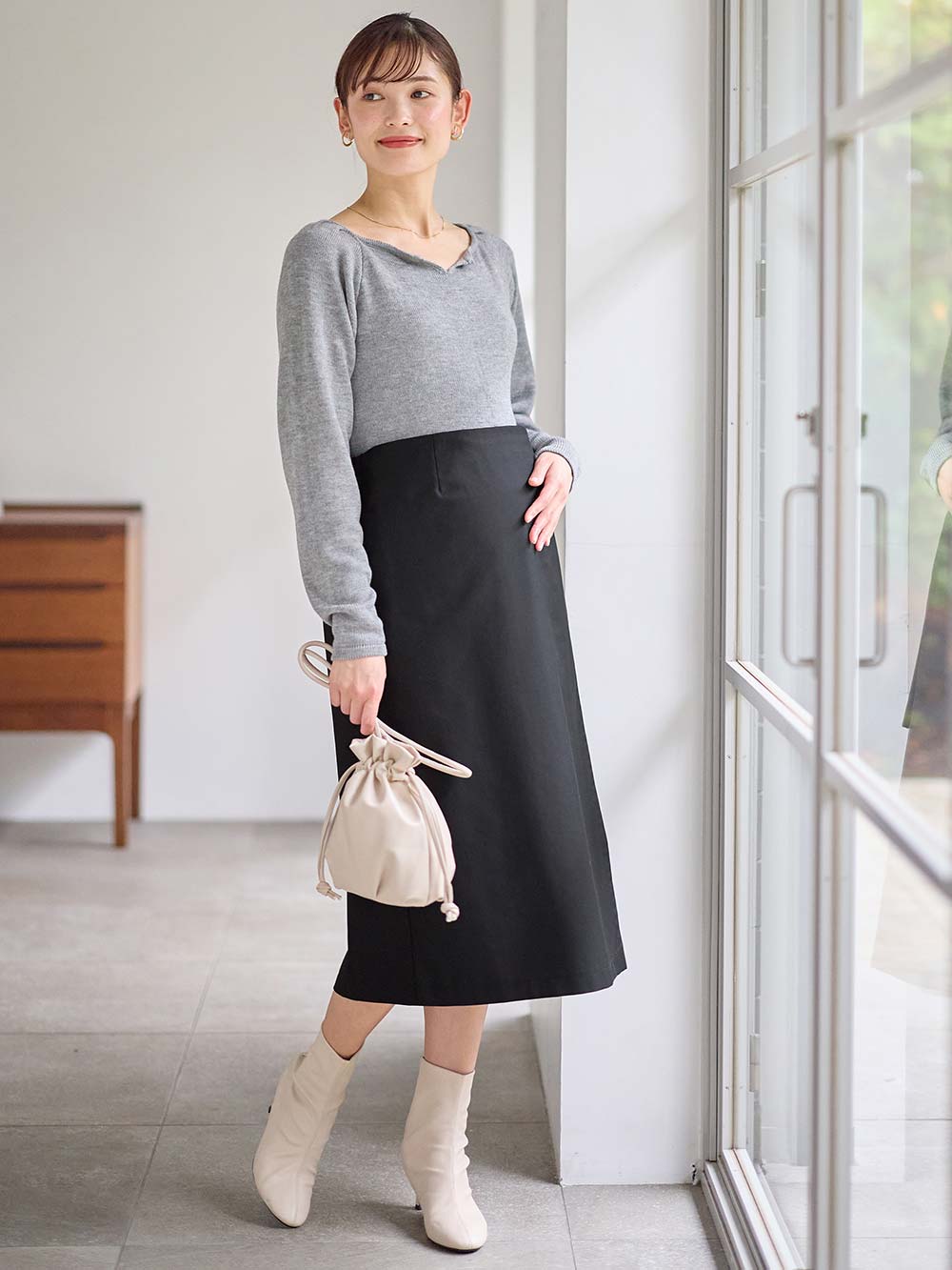 マタニティ スカート|ラップスカート マタニティ・産後 【出産後も長く使える】|ブラック