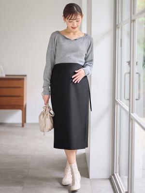 マタニティ スカート|ラップスカート マタニティ・産後 【出産後も長く使える】|ブラック