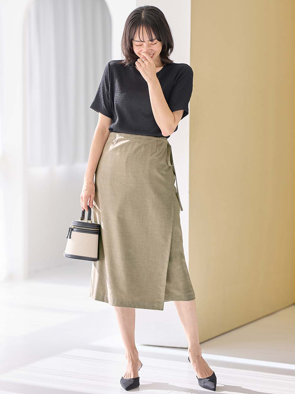 マタニティ スカート|ラップスカート マタニティ・産後 【出産後も長く使える】|グレージュ