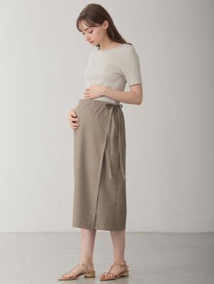 マタニティ スカート|ラップスカート マタニティ・産後 【出産後も長く使える】|グレージュ