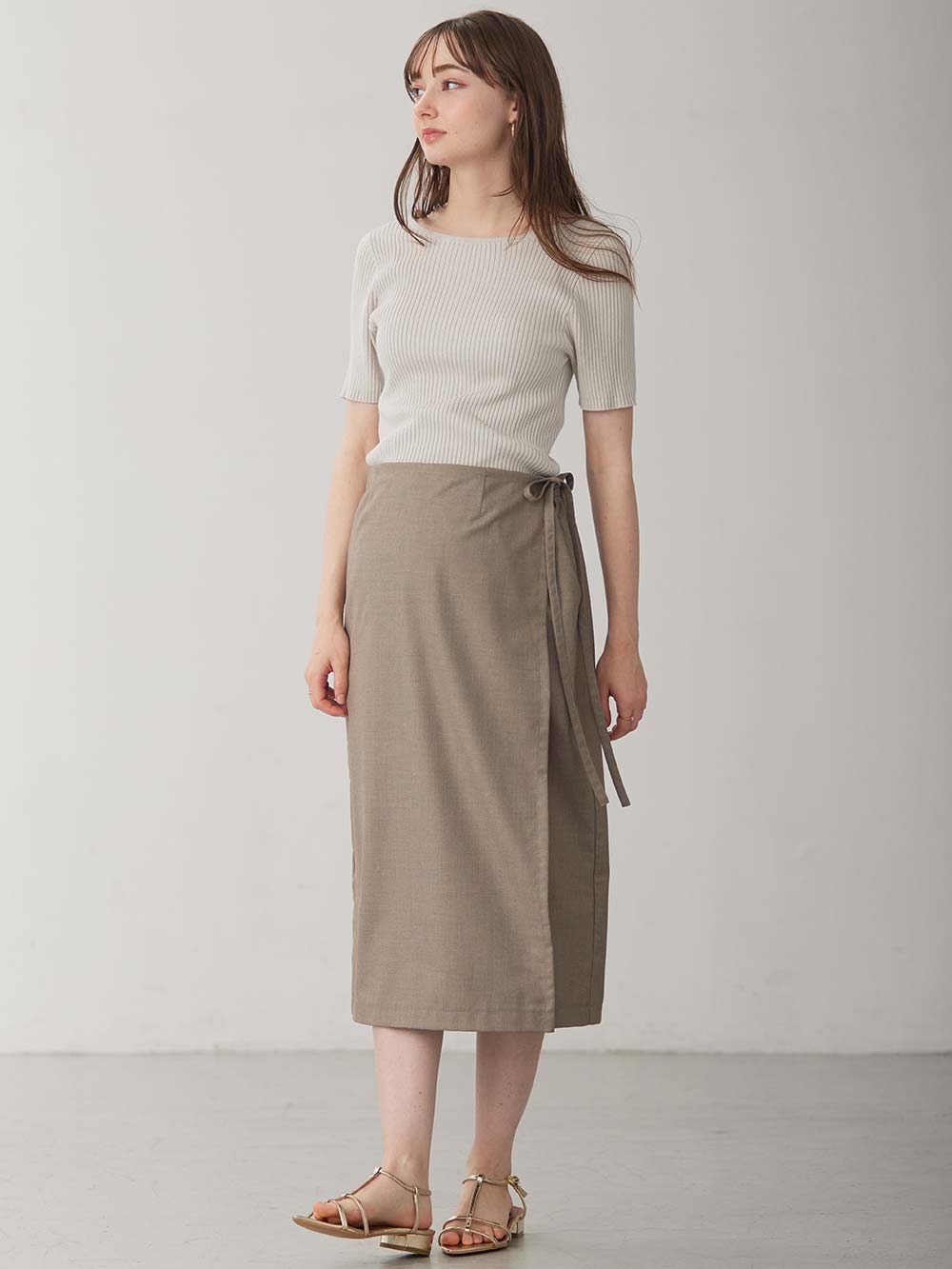 マタニティ スカート|ラップスカート マタニティ・産後 【出産後も長く使える】|グレージュ