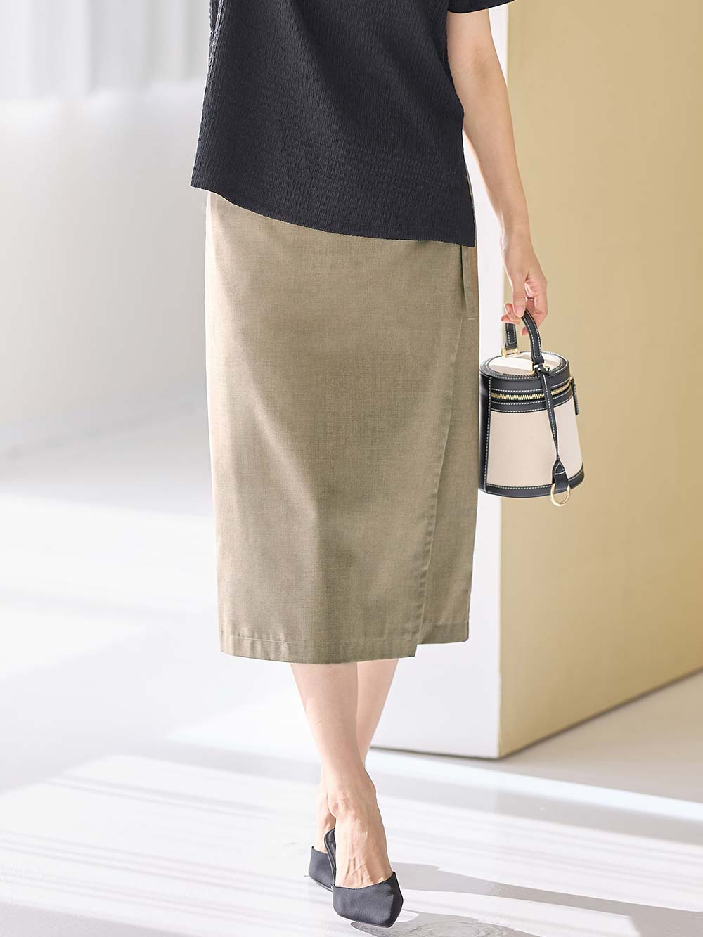 マタニティ スカート|ラップスカート マタニティ・産後 【出産後も長く使える】|グレージュ