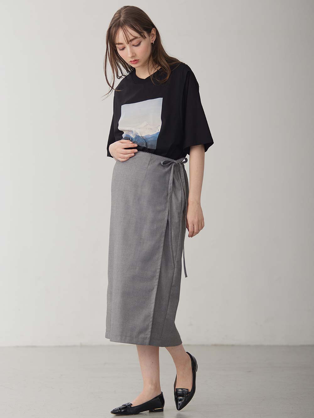 マタニティ スカート|ラップスカート マタニティ・産後 【出産後も長く使える】|グレー