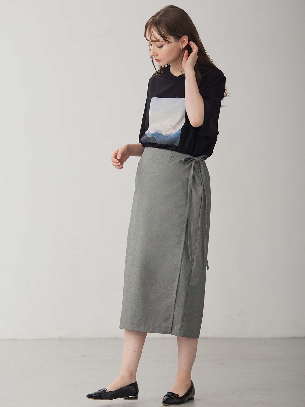 マタニティ スカート|ラップスカート マタニティ・産後 【出産後も長く使える】|グレー