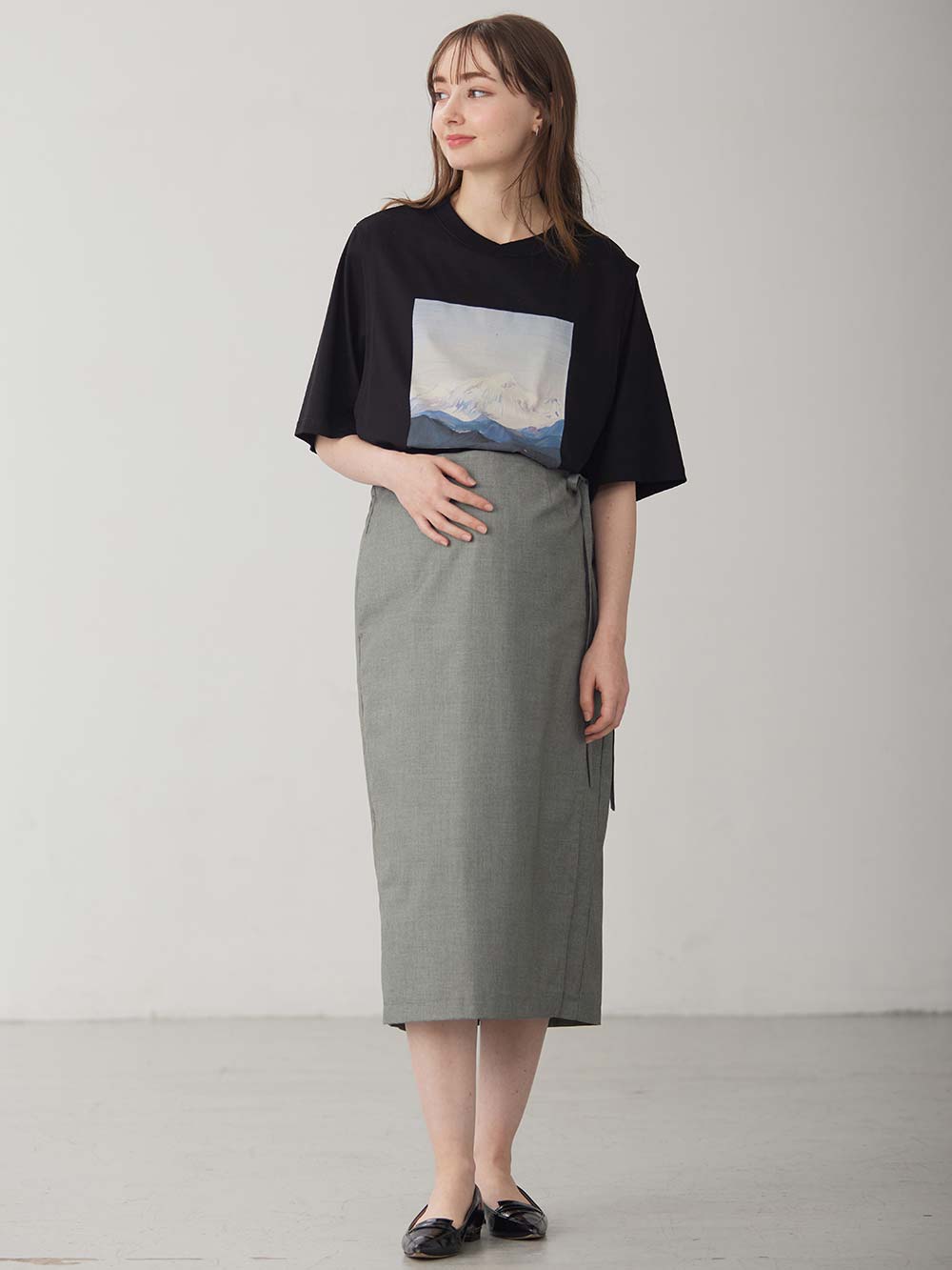 マタニティ スカート|ラップスカート マタニティ・産後 【出産後も長く使える】|グレー