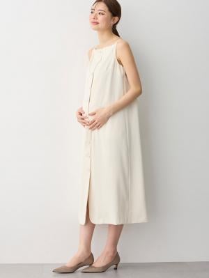 マタニティ ワンピース|フロントボタンノースリーブワンピース マタニティ・授乳服 【出産後も長く使える】|ライトベージュ