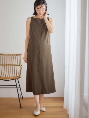 マタニティ ワンピース|フロントボタンノースリーブワンピース マタニティ・授乳服 【出産後も長く使える】|ダークブラウン