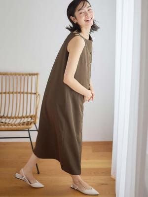 マタニティ ワンピース|フロントボタンノースリーブワンピース マタニティ・授乳服 【出産後も長く使える】|ダークブラウン