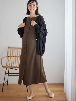 マタニティ ワンピース|フロントボタンノースリーブワンピース マタニティ・授乳服 【出産後も長く使える】|ダークブラウン