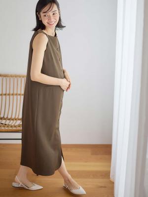 フロントボタンノースリーブワンピース マタニティ・授乳服 【出産後も長く使える】10509