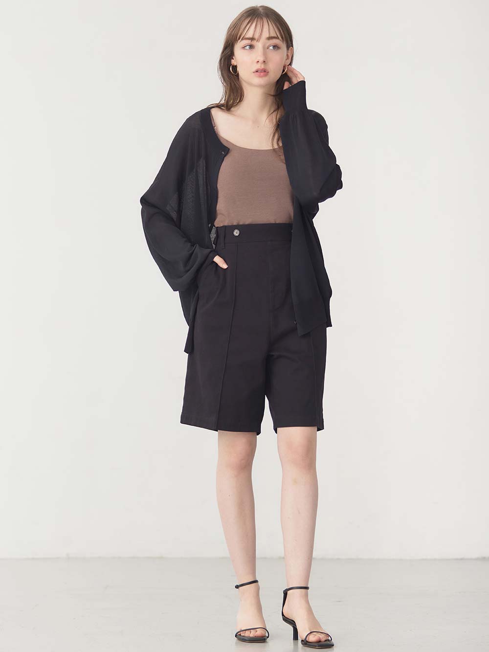 マタニティ パンツ|センターシームハーフパンツ マタニティ・産後【出産後も長く使える】|ブラック