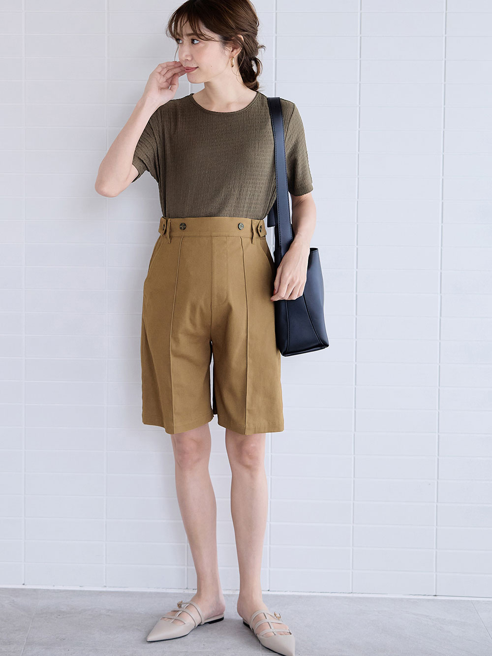 マタニティ パンツ|センターシームハーフパンツ マタニティ・産後【出産後も長く使える】|キャメル