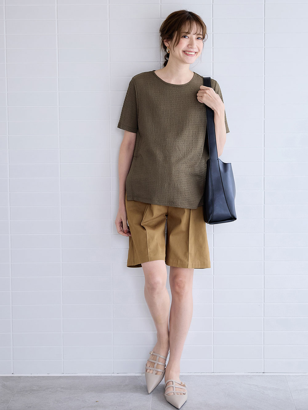 マタニティ パンツ|センターシームハーフパンツ マタニティ・産後【出産後も長く使える】|キャメル