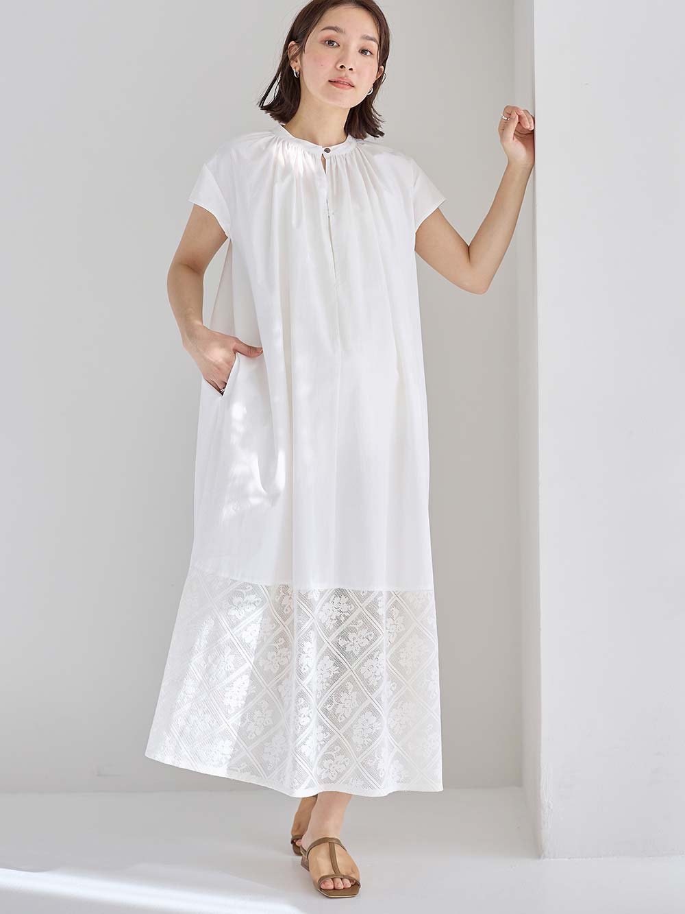 【クリーニング品】マタニティ　ANGELIEBE レースワンピース レース切り替えワンピース マタニティ・授乳服 【出産後も長く