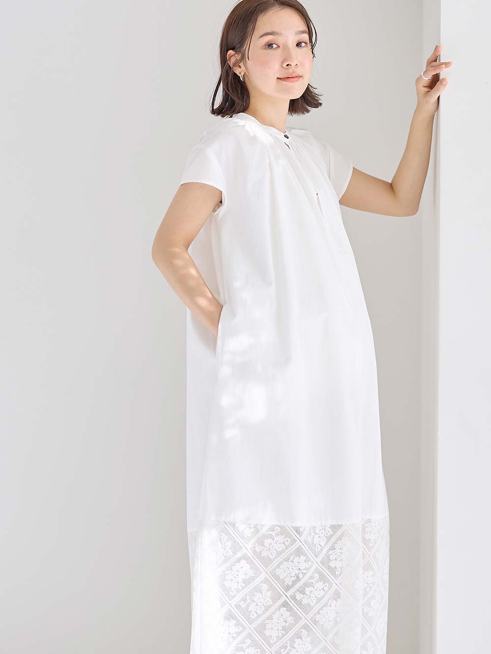 【クリーニング品】マタニティ　ANGELIEBE レースワンピース レース切り替えワンピース マタニティ・授乳服 【出産後も長く