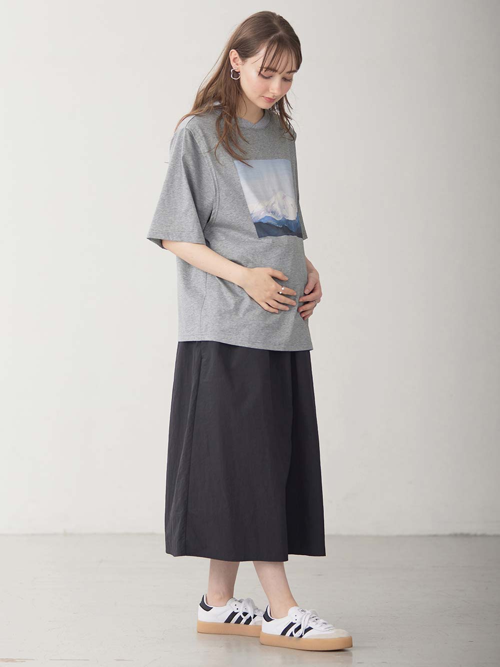 マタニティ トップス|イラストプリントＴシャツ マタニティ・授乳服 【出産後も長く使える】|杢グレー