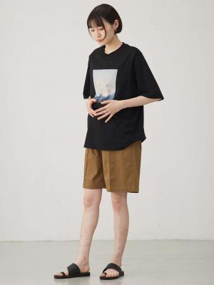 マタニティ トップス|イラストプリントＴシャツ マタニティ・授乳服 【出産後も長く使える】|ブラック