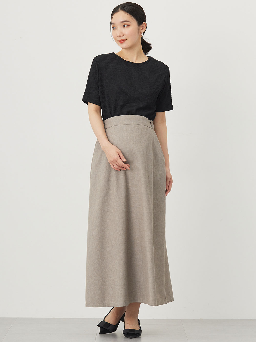 マタニティ スカート|セミフレアースカート マタニティ・産後【出産後も長く使える】|グレージュ