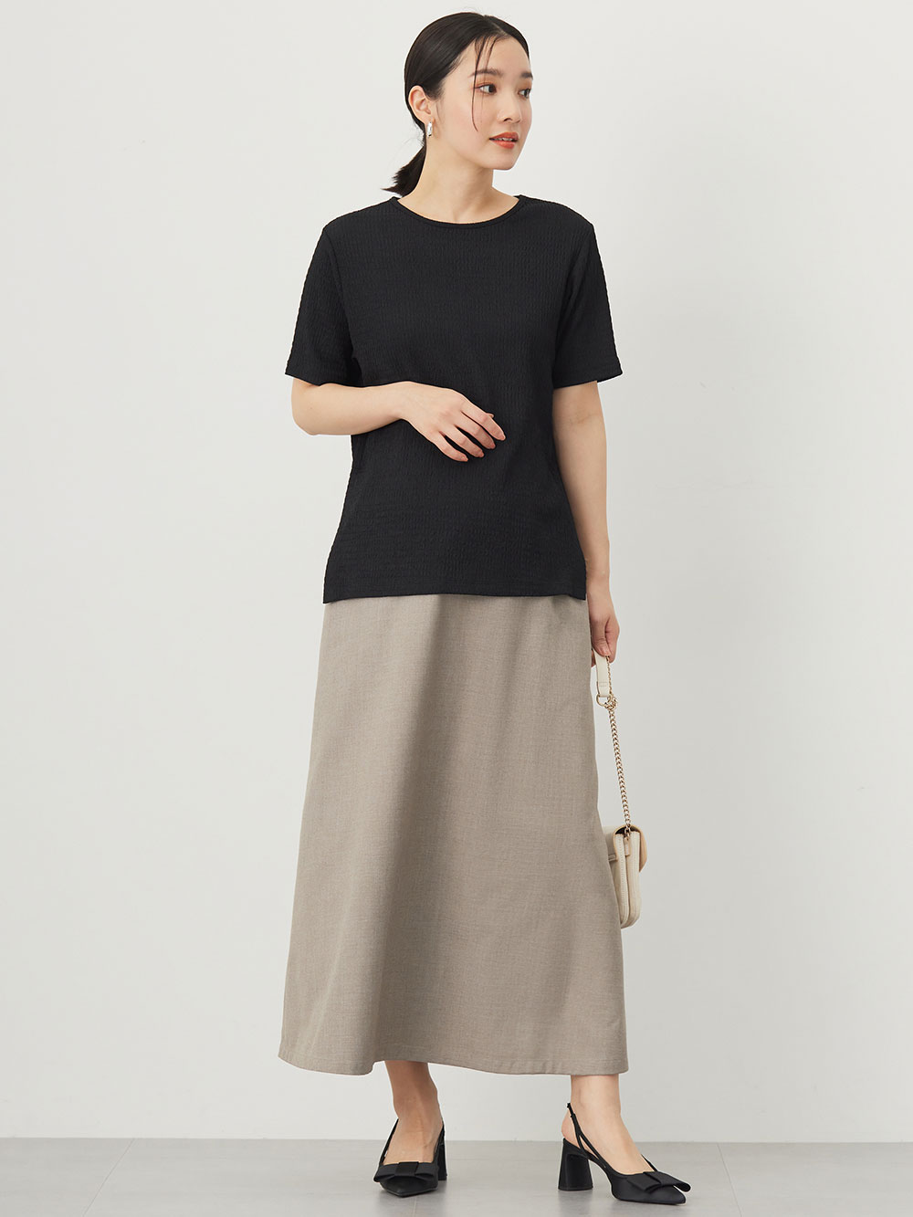 マタニティ スカート|セミフレアースカート マタニティ・産後【出産後も長く使える】|グレージュ