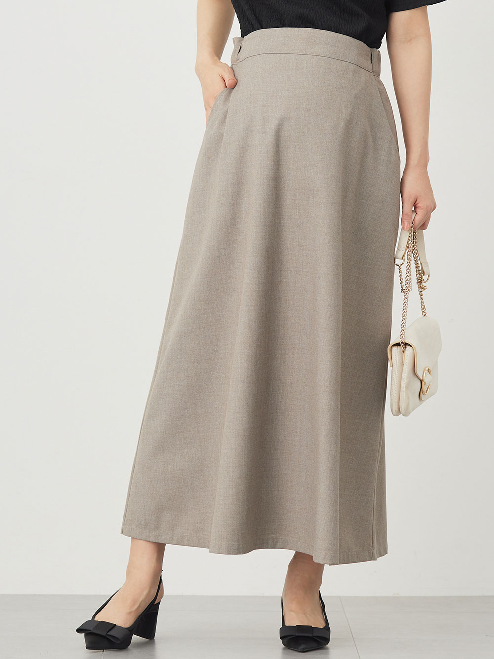 マタニティ スカート|セミフレアースカート マタニティ・産後【出産後も長く使える】|グレージュ