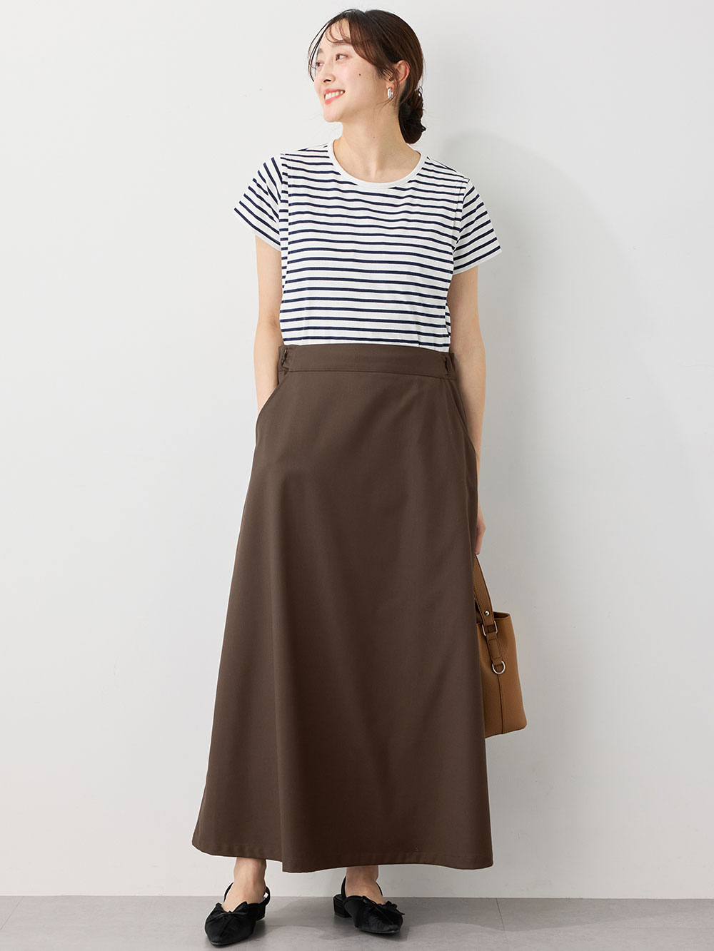 マタニティ スカート|セミフレアースカート マタニティ・産後【出産後も長く使える】|ブラウン