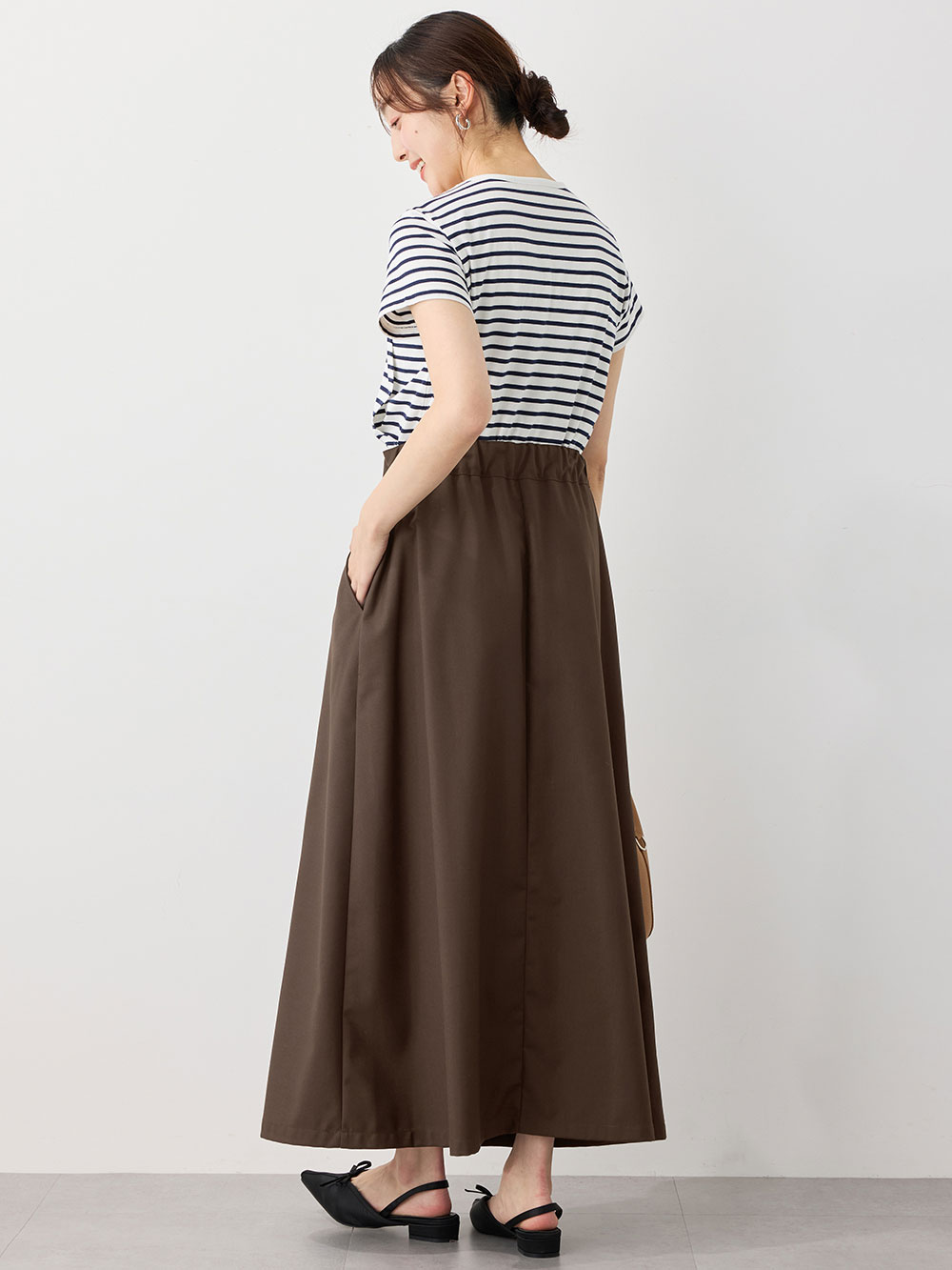 マタニティ スカート|セミフレアースカート マタニティ・産後【出産後も長く使える】|ブラウン