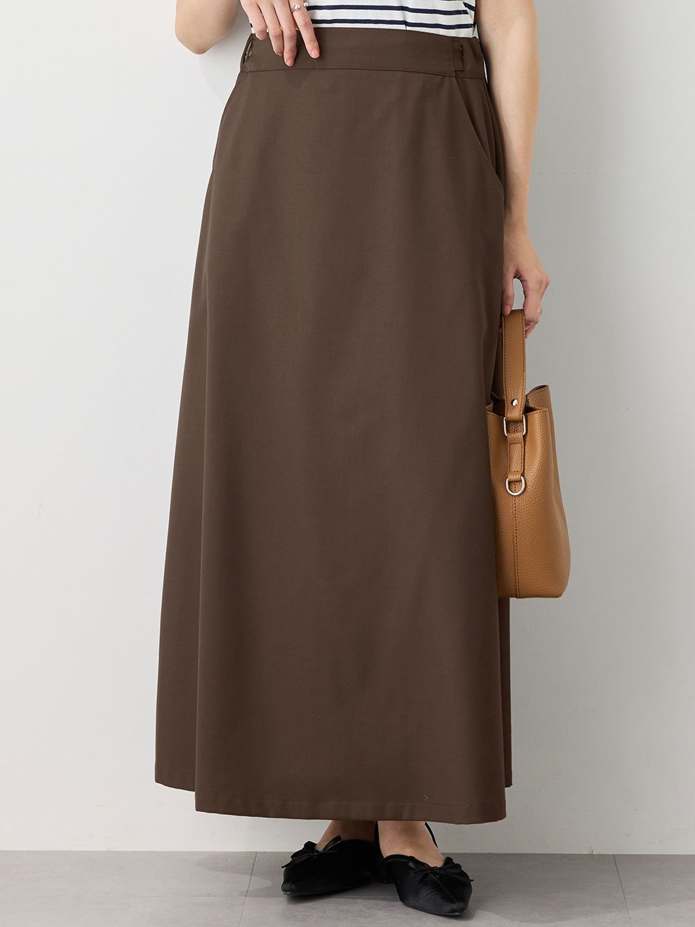 マタニティ スカート|セミフレアースカート マタニティ・産後【出産後も長く使える】|ブラウン