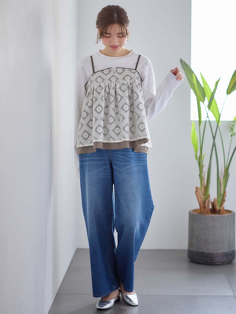 マタニティ トップス|レイヤードキャミソール マタニティ・産後【出産後も長く使える】|カーキ