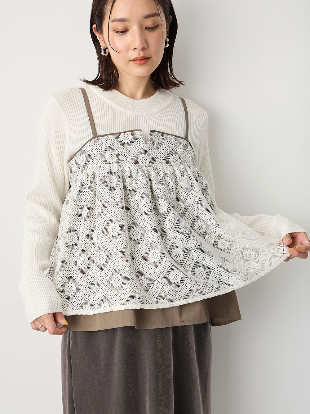 マタニティ トップス|レイヤードキャミソール マタニティ・産後【出産後も長く使える】|カーキ