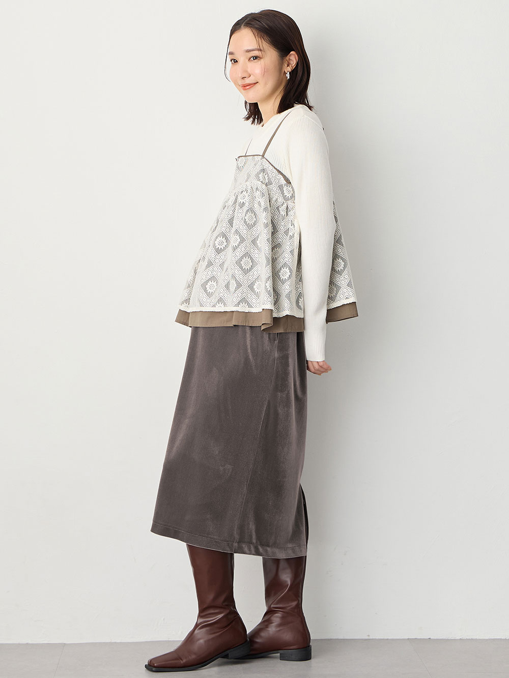 マタニティ トップス|レイヤードキャミソール マタニティ・産後【出産後も長く使える】|カーキ