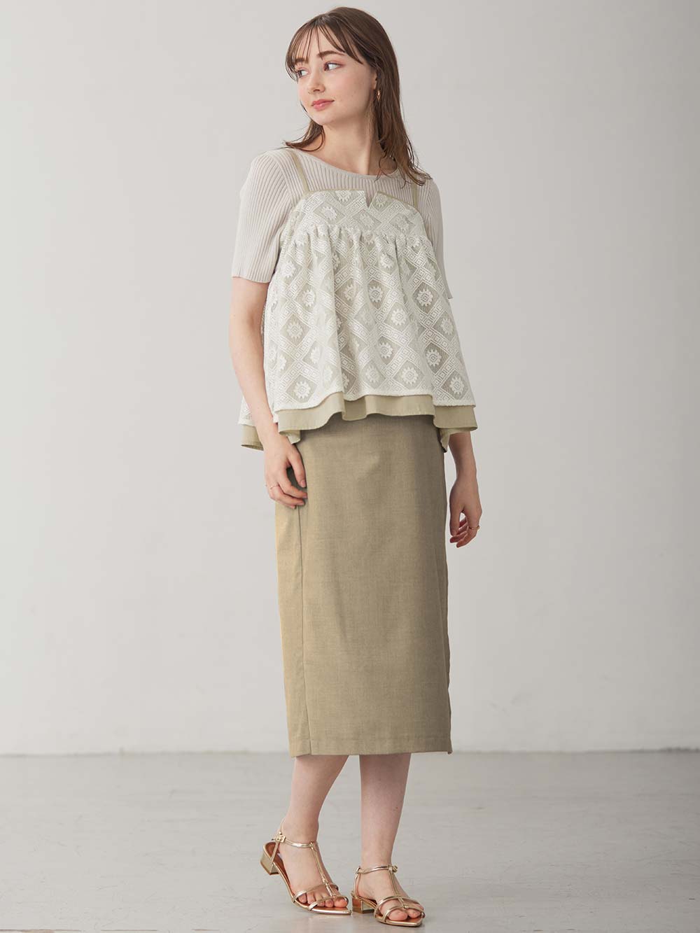 マタニティ トップス|レイヤードキャミソール マタニティ・産後【出産後も長く使える】|ベージュ