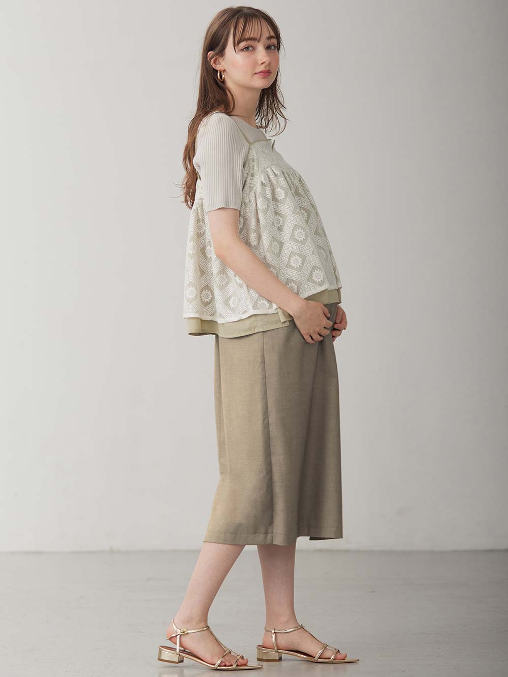 マタニティ トップス|レイヤードキャミソール マタニティ・産後【出産後も長く使える】|ベージュ