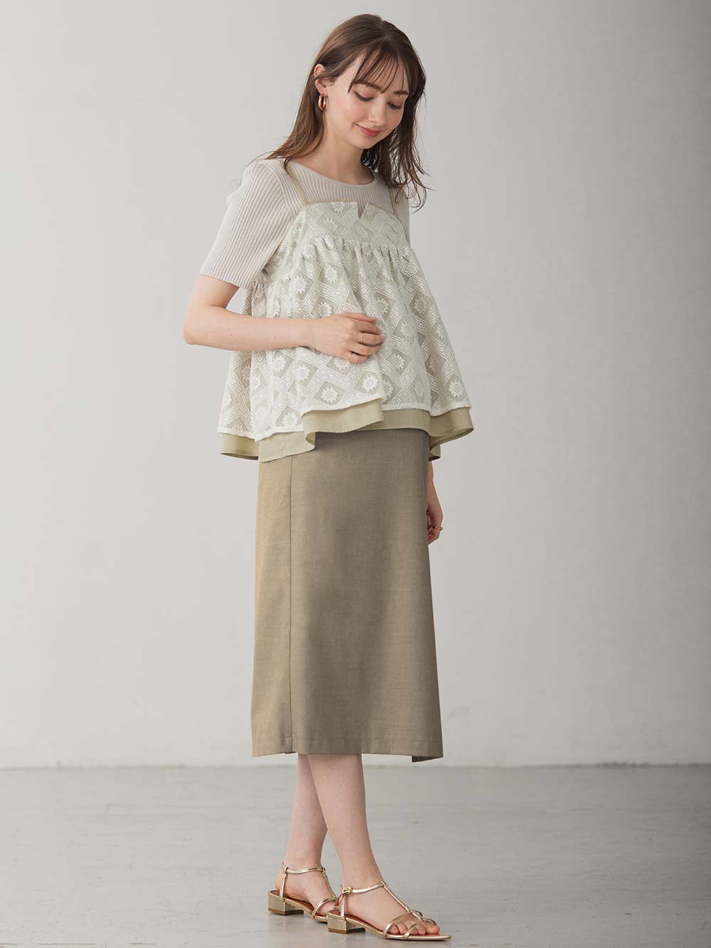 マタニティ トップス|レイヤードキャミソール マタニティ・産後【出産後も長く使える】|ベージュ