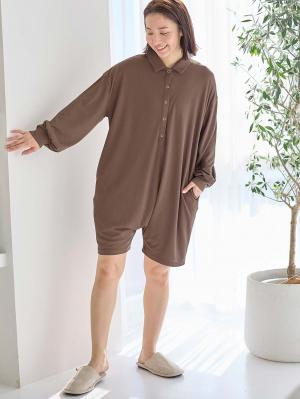 マタニティ パジャマ・ルームウェア|オールインワンハーフパンツルームウェア マタニティ・授乳パジャマ 【出産後も長く使える】|モカブラウン