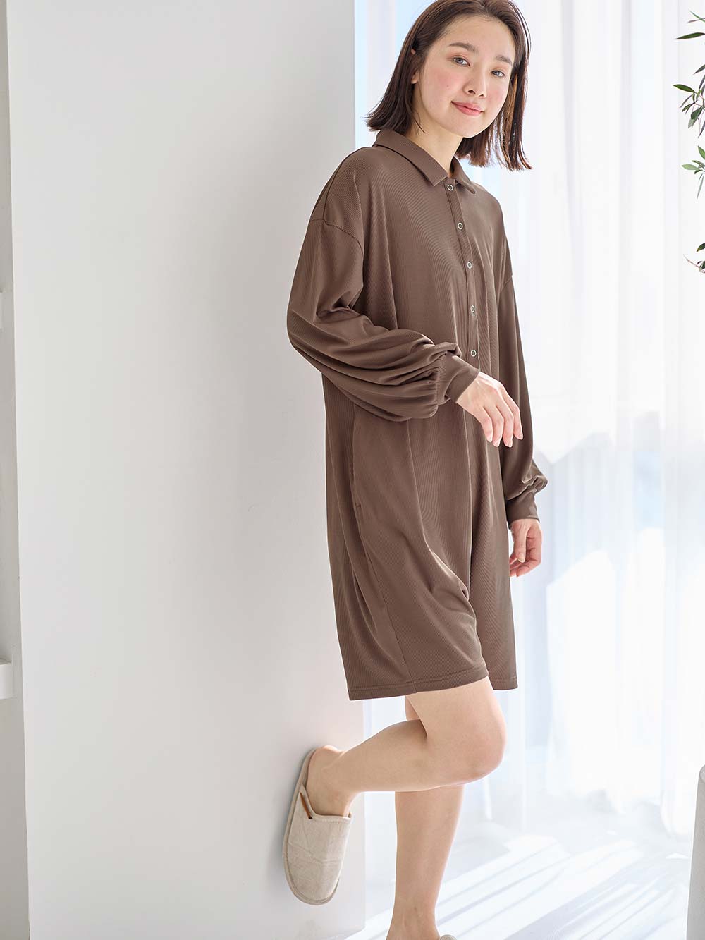 マタニティ パジャマ・ルームウェア|オールインワンハーフパンツルームウェア マタニティ・授乳パジャマ 【出産後も長く使える】|モカブラウン