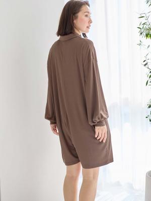 マタニティ パジャマ・ルームウェア|オールインワンハーフパンツルームウェア マタニティ・授乳パジャマ 【出産後も長く使える】|モカブラウン