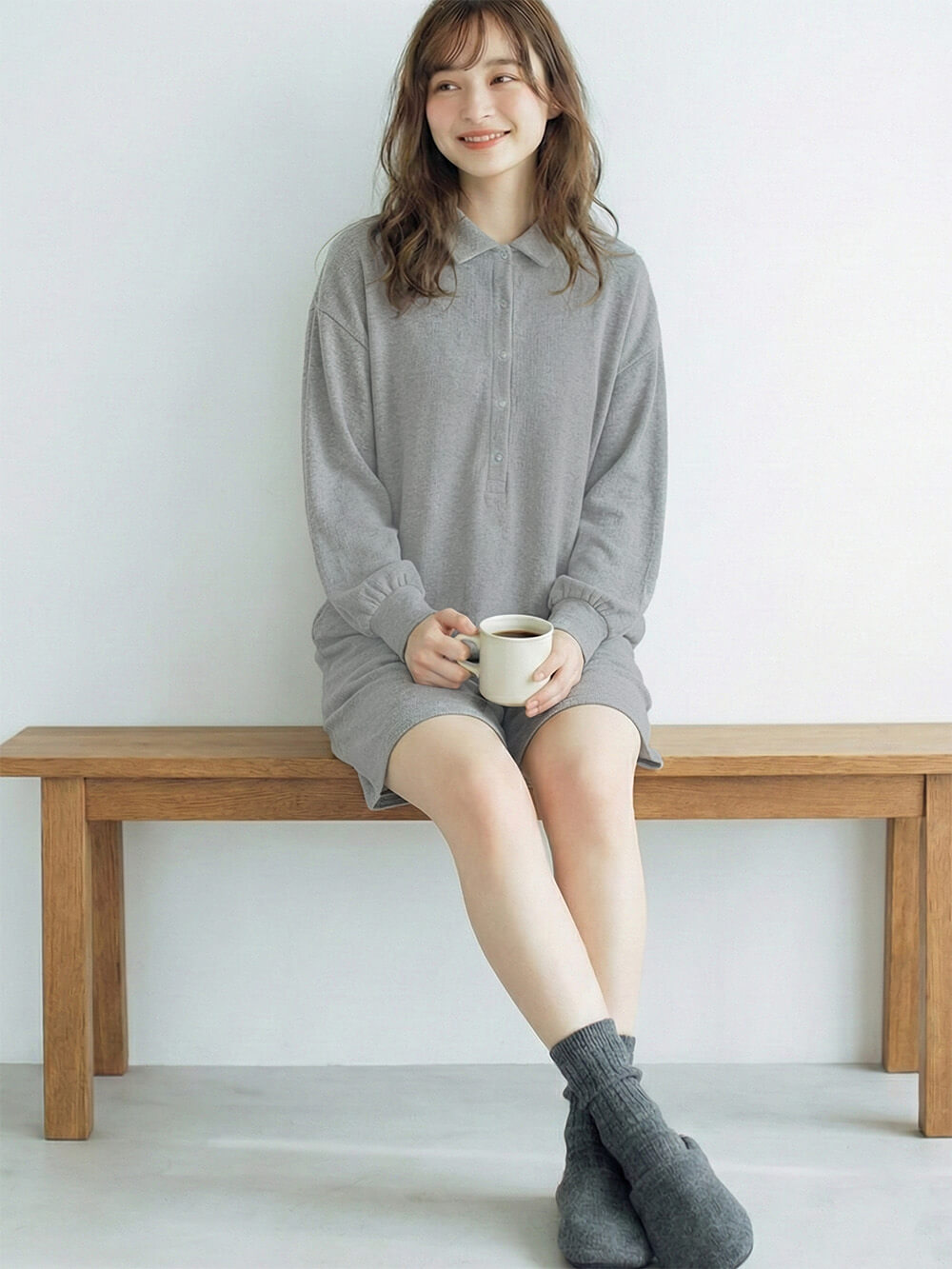 マタニティ パジャマ・ルームウェア|オールインワンハーフパンツルームウェア マタニティ・授乳パジャマ 【出産後も長く使える】|杢グレー