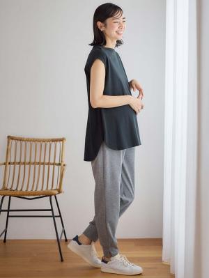 マタニティ パンツ|裾スリットジョガーパンツ マタニティ・産後【出産後も長く使える】|杢グレー