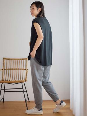 マタニティ パンツ|裾スリットジョガーパンツ マタニティ・産後【出産後も長く使える】|杢グレー