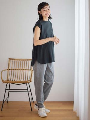 マタニティ パンツ|裾スリットジョガーパンツ マタニティ・産後【出産後も長く使える】|杢グレー