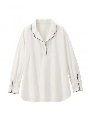 マタニティ トップス|コットンリネンパイピングシャツ マタニティ・授乳服 【出産後も長く使える】|ホワイト